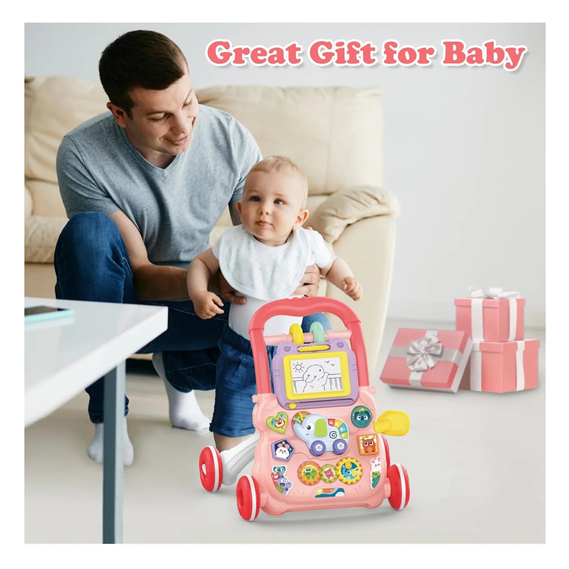 Andador caminador bebe juguete interactivo luz sonido rosado