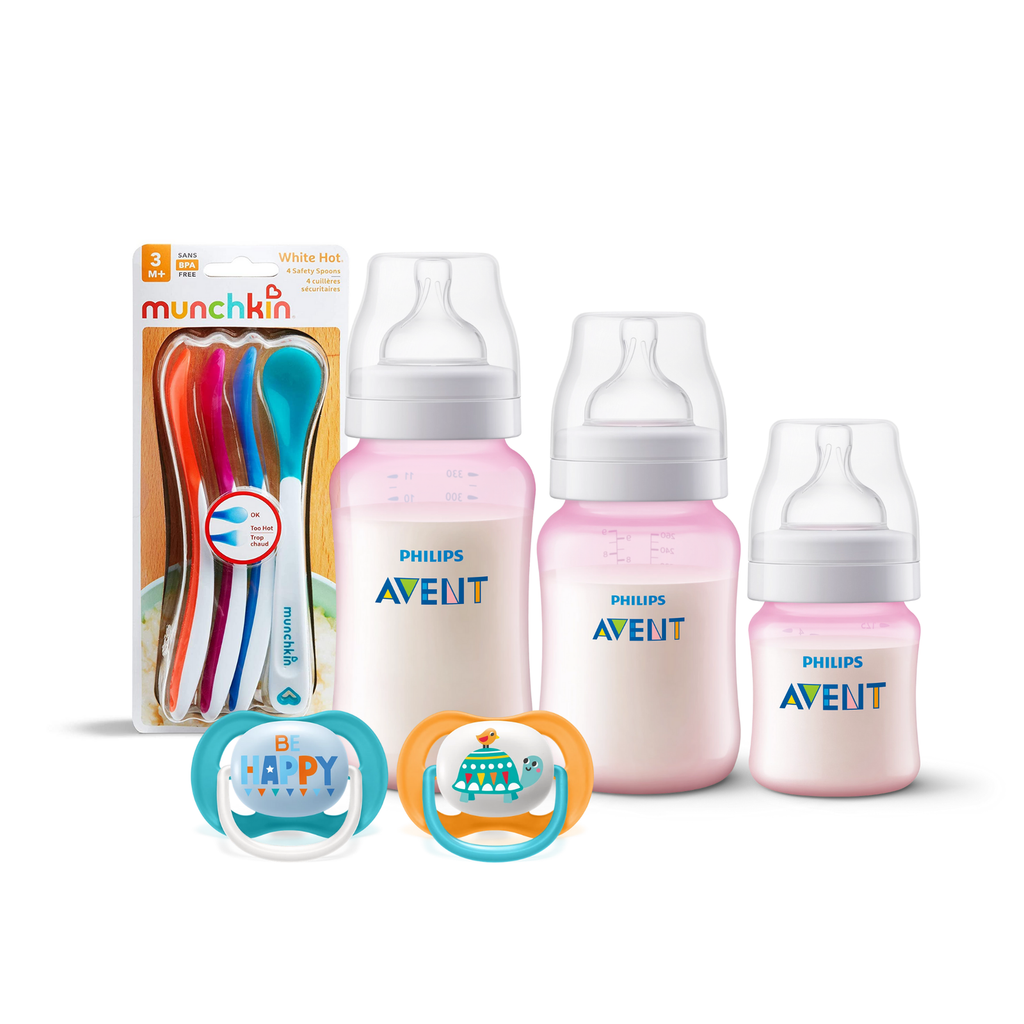 3 Mamaderas Blue + Set de 2 chupetes Tortuga 6-18 meses y 4 Cucharas