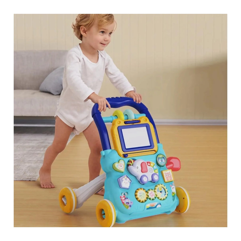 Andador caminador bebe juguete interactivo luz sonido Celeste
