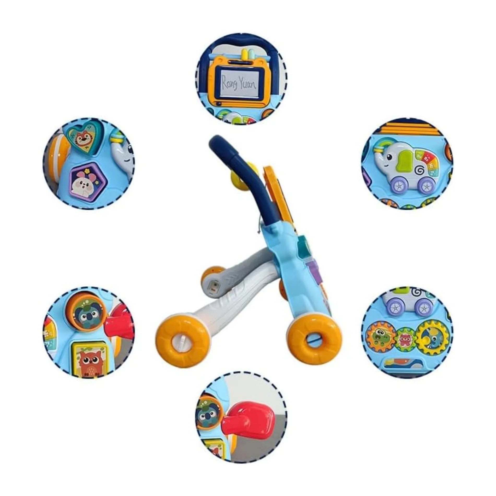 Andador caminador bebe juguete interactivo luz sonido Celeste