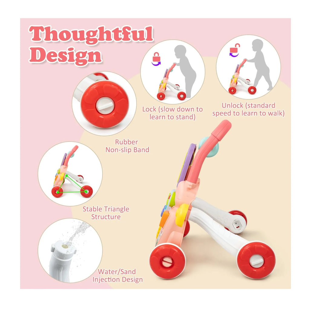 Andador caminador bebe juguete interactivo luz sonido rosado