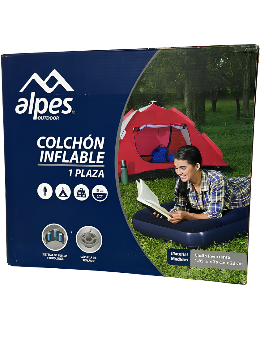 Colchón inflable Alpes Outdoor 1 Plaza 185x76x22 cm
