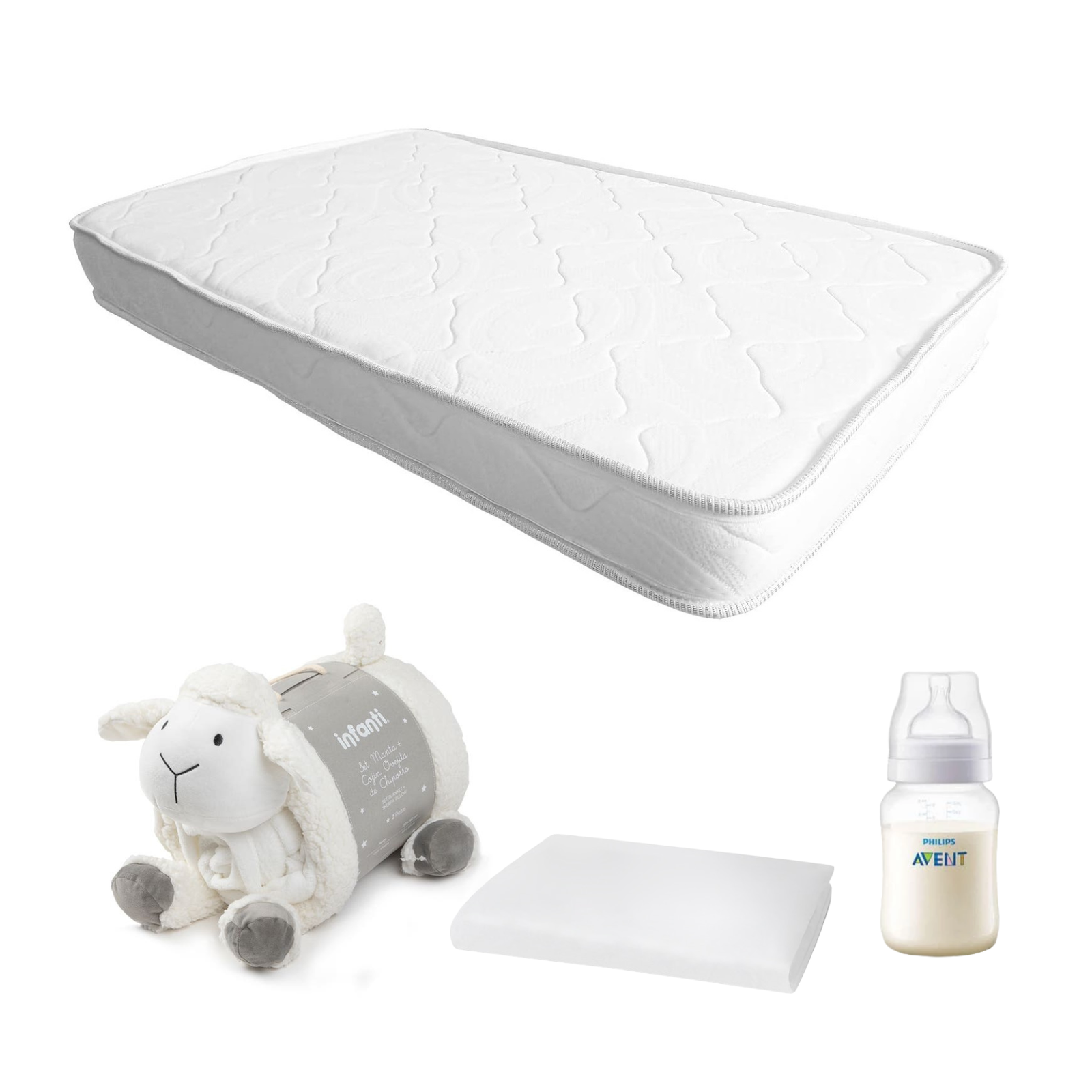 Colchón de cuna Espuma 107x67cm Protector, manta oveja y regalo