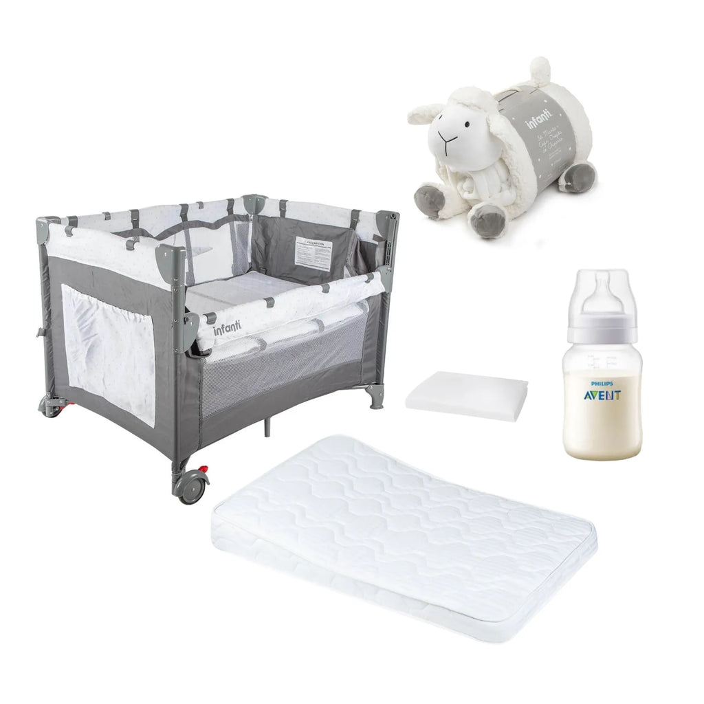 Cuna Colchón Anti-reflujo Playard Always Together, Protector, Manta Oveja más Regalo