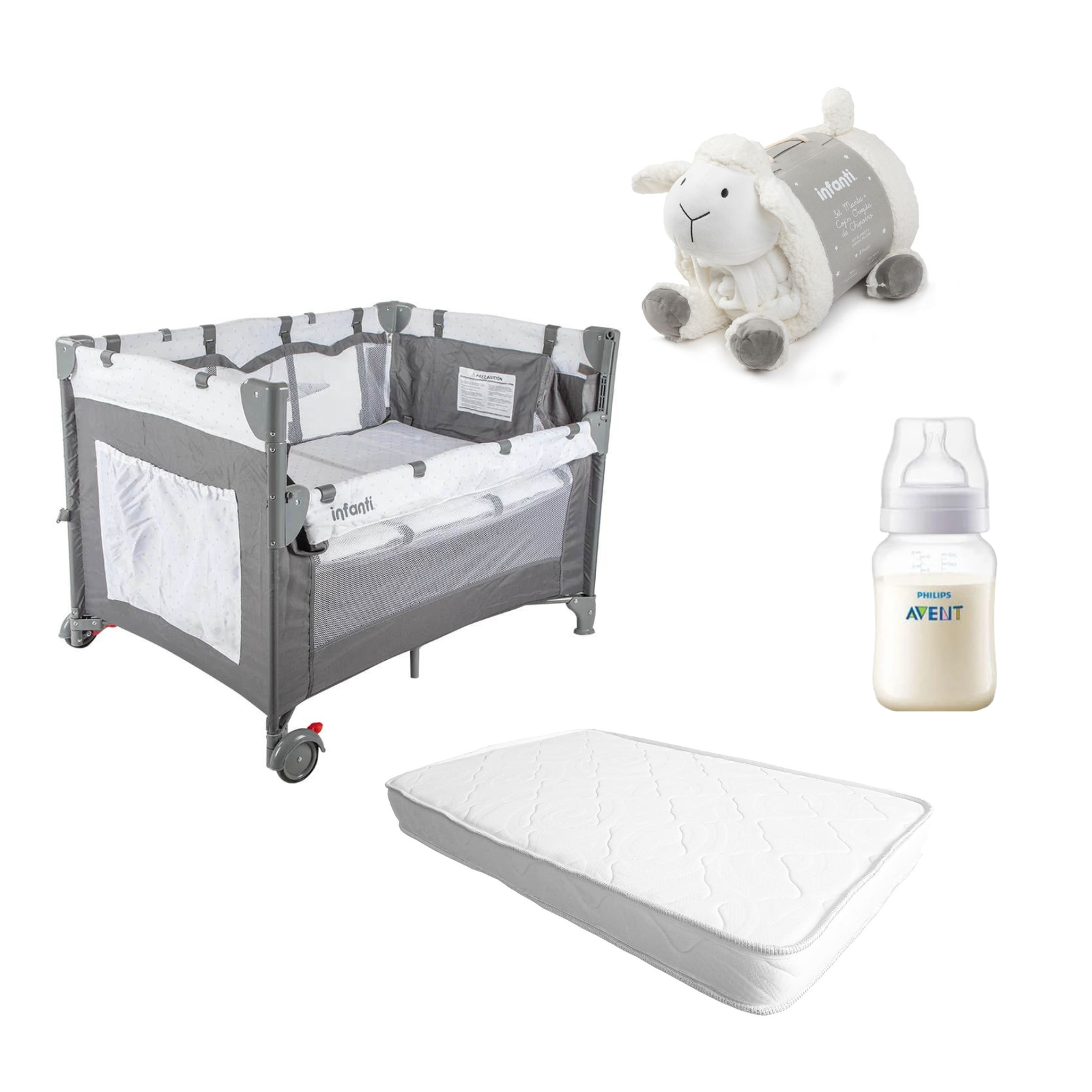 Cuna playard Always Together colchón Manta Oveja Mamadera