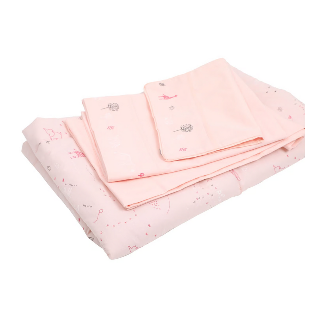 Cuna mas colchón Always together Set sabanas Rosa y Sonajeros